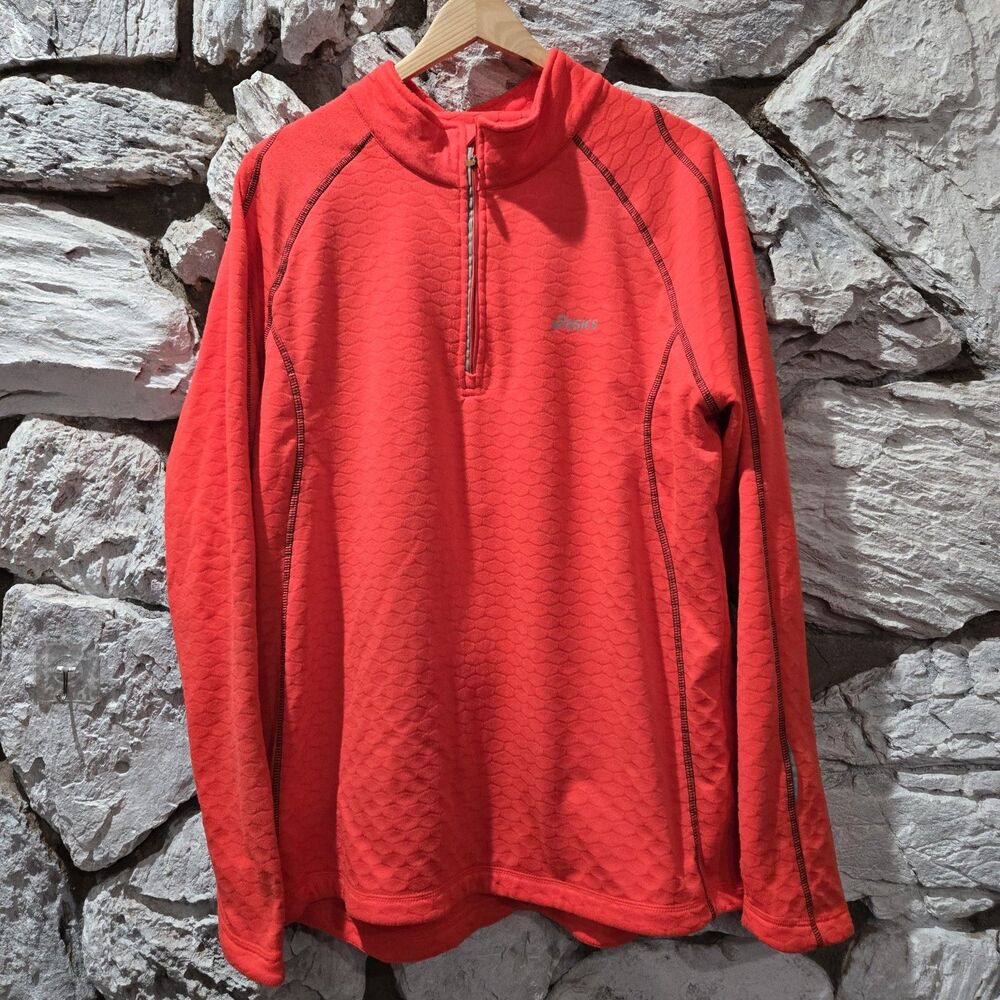 Asics Running Athleisure Sweater 1/4 Neon Orange Long Sleeve Men's L